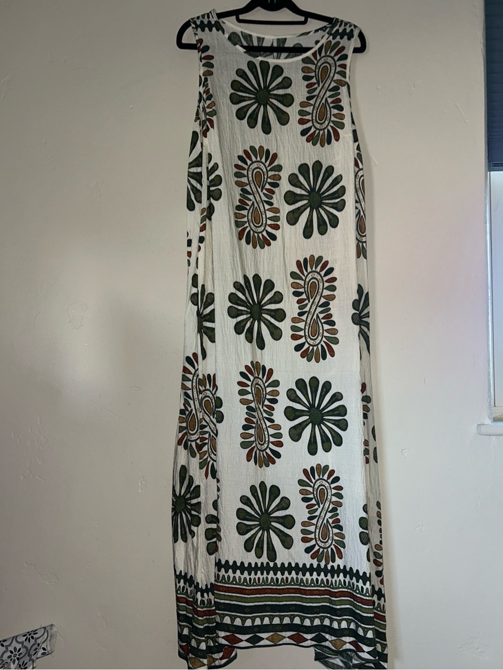 Emery Rose Maxi Boho Floral Dress in Cream and Olive Sz 0XL 14/16